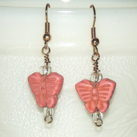 Pink Butterfly Dangle Earrings - Picture 2 of 4
